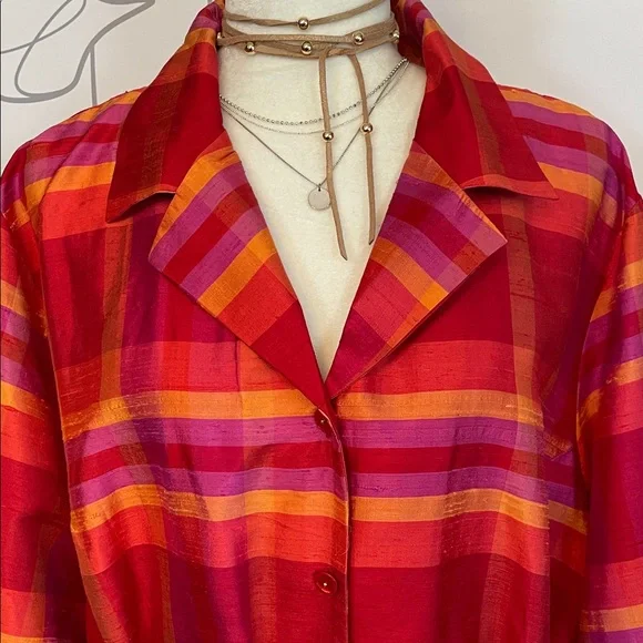 Avenue Red Multicolor Plaid Button-Down Shirt - Picture 5 of 7